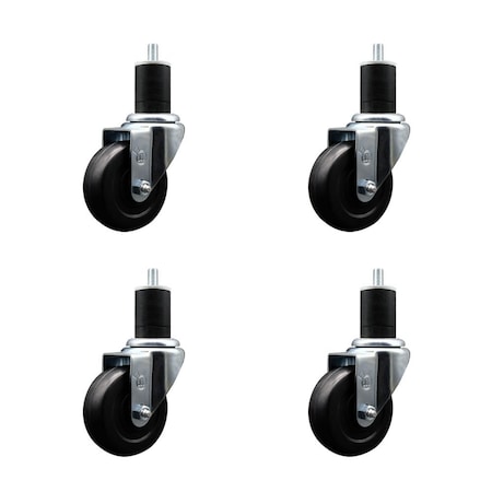 Service Caster 3.5'' SS Hard Rubber Wheel Swivel 1-3/4'' Expanding Stem Caster Set, 4PK SCC-SSEX20S3514-HRS-134-4